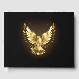 Faux Gold Foil Peace Dove op Zwart Gastenboek