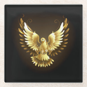 Faux Gold Foil Peace Dove op Zwart Glazen Onderzetter