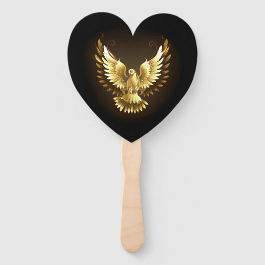 Faux Gold Foil Peace Dove op Zwart Handwaaier (Voorkant)