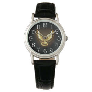 Faux Gold Foil Peace Dove op Zwart Horloge