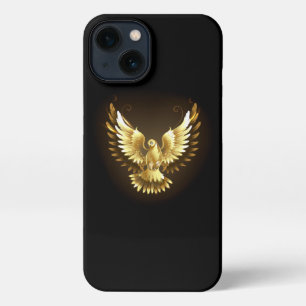 Faux Gold Foil Peace Dove op Zwart iPhone 13 Hoesje