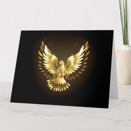 Faux Gold Foil Peace Dove op Zwart Kaart (Voorkant)