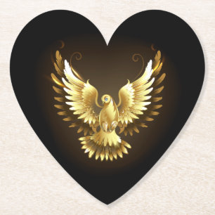 Faux Gold Foil Peace Dove op Zwart Kartonnen Onderzetters