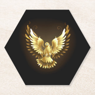 Faux Gold Foil Peace Dove op Zwart Kartonnen Onderzetters
