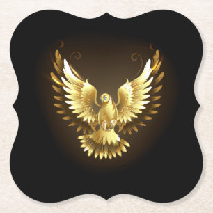 Faux Gold Foil Peace Dove op Zwart Kartonnen Onderzetters