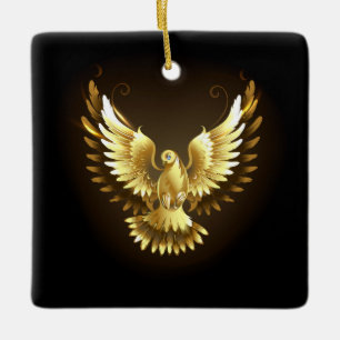 Faux Gold Foil Peace Dove op Zwart Keramisch Ornament