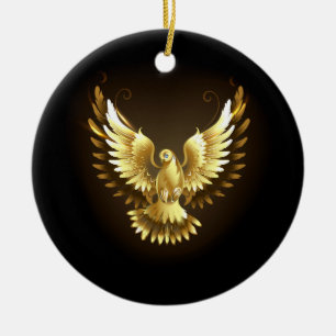 Faux Gold Foil Peace Dove op Zwart Keramisch Ornament