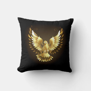 Faux Gold Foil Peace Dove op Zwart Kussen