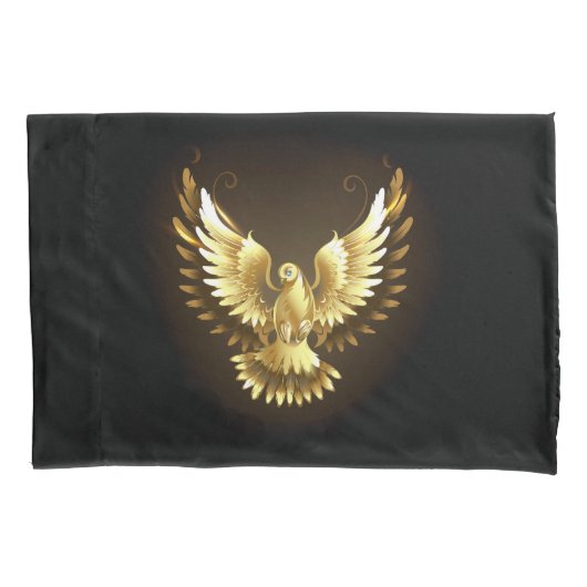 Faux Gold Foil Peace Dove op Zwart Kussensloop (Voorkant-Links)