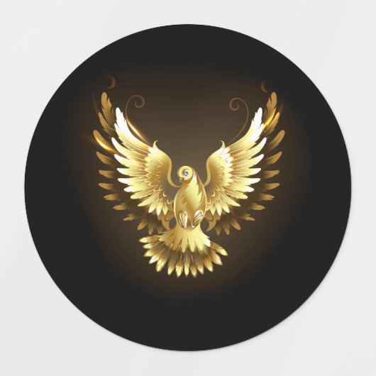 Faux Gold Foil Peace Dove op Zwart Labels (Design 1)