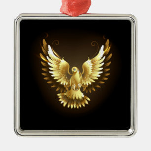 Faux Gold Foil Peace Dove op Zwart Metalen Ornament