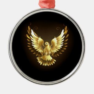 Faux Gold Foil Peace Dove op Zwart Metalen Ornament