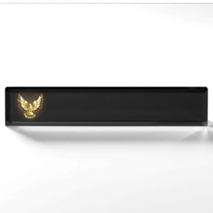Faux Gold Foil Peace Dove op Zwart Naambordje
