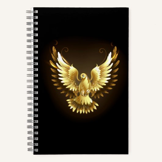 Faux Gold Foil Peace Dove op Zwart Notitieboek (Voorkant)