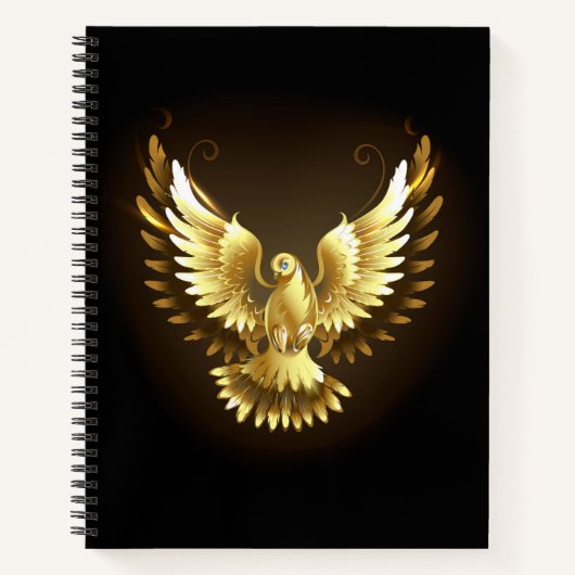 Faux Gold Foil Peace Dove op Zwart Notitieboek (Voorkant)