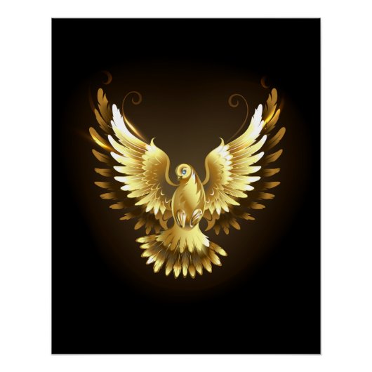 Faux Gold Foil Peace Dove op Zwart Perfect Poster (Voorkant)