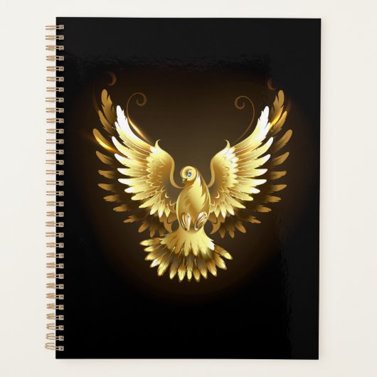 Faux Gold Foil Peace Dove op Zwart Planner (Voorkant)