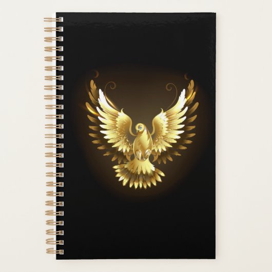 Faux Gold Foil Peace Dove op Zwart Planner (Voorkant)