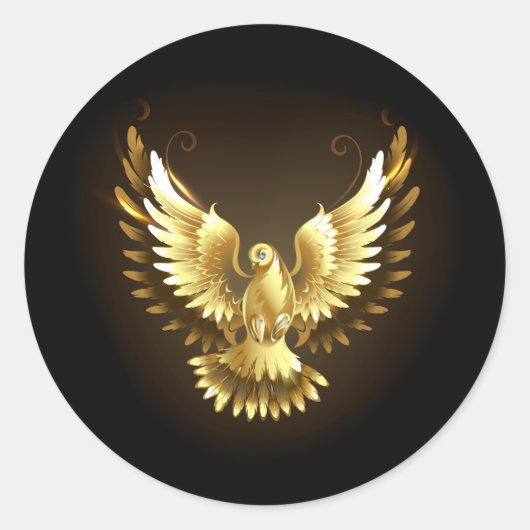 Faux Gold Foil Peace Dove op Zwart Ronde Sticker (Voorkant)