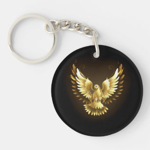 Faux Gold Foil Peace Dove op Zwart Sleutelhanger