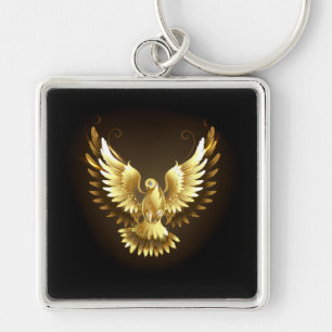 Faux Gold Foil Peace Dove op Zwart Sleutelhanger