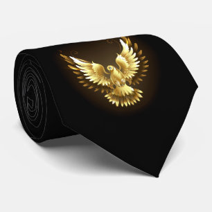 Faux Gold Foil Peace Dove op Zwart Stropdas