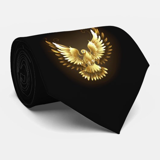 Faux Gold Foil Peace Dove op Zwart Stropdas (Opgerold)