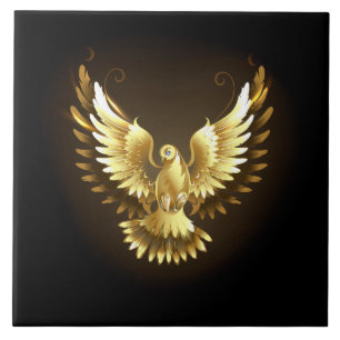 Faux Gold Foil Peace Dove op Zwart Tegeltje