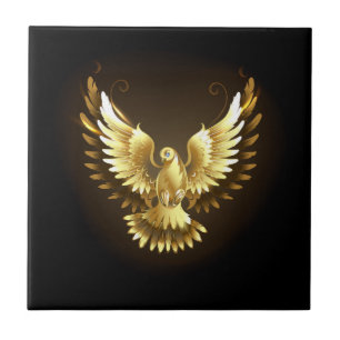 Faux Gold Foil Peace Dove op Zwart Tegeltje