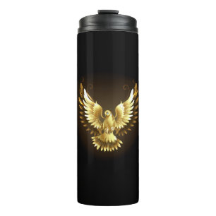 Faux Gold Foil Peace Dove op Zwart Thermosbeker