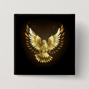 Faux Gold Foil Peace Dove op Zwart Vierkante Button 5,1 Cm