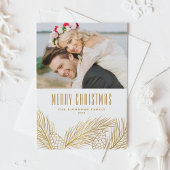 Faux Gold Foil Pine Needles Foto Merry Kerstry Feestdagenkaart