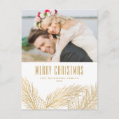 Faux Gold Foil Pine Needles Merry kerstfoto Feestdagenkaart (Voorkant)