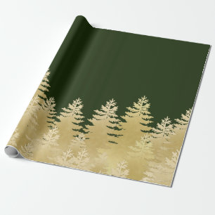 Faux Gold Foil Pine Treedt donkergroene achtergron Cadeaupapier