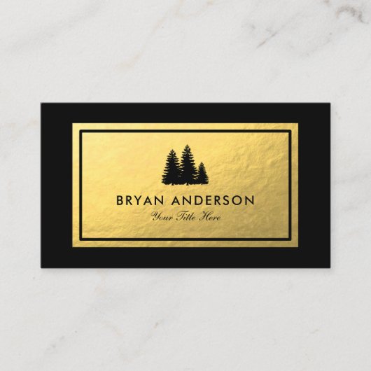 Faux Gold Foil - Pine Trees Logo Visitekaartje (Voorkant)