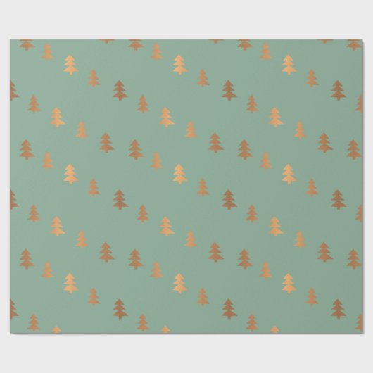 Faux Gold Foil Pine Trees Pattern Kerstmis Sage Cadeaupapier (Vlak)