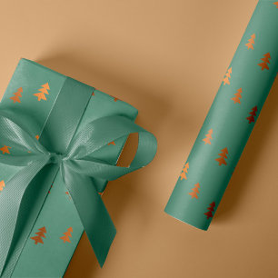 Faux Gold Foil Pine Trees Pattern Kerstmis Sage Cadeaupapier