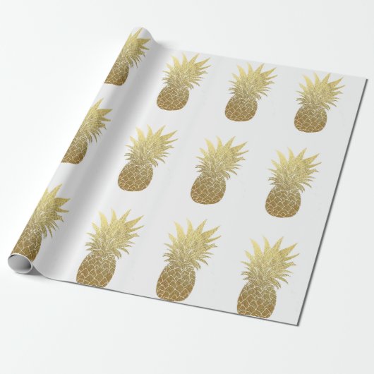 Faux Gold Foil Pineappel Wrapping Paper Cadeaupapier (Uitgerold)