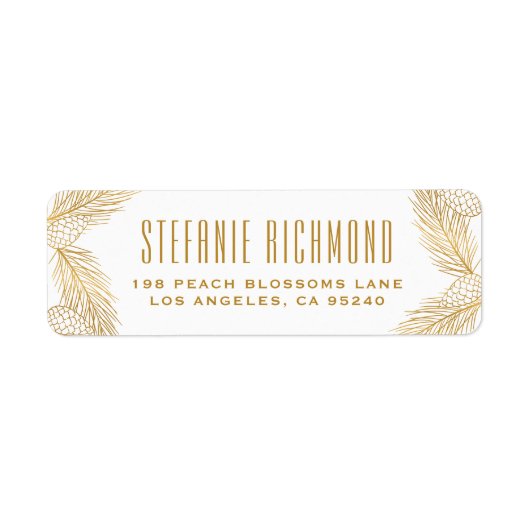 Faux Gold Foil Pinecones en Pine Needles Holiday Etiket (Voorkant)