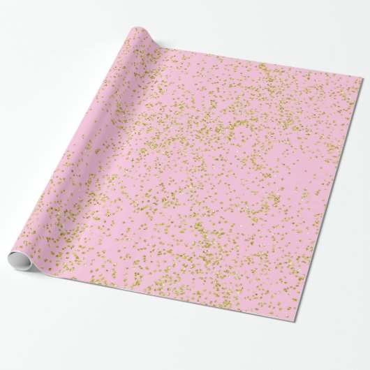Faux Gold Foil Pink Background Sprinkle Glitter Cadeaupapier (Uitgerold)