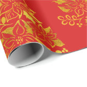 Faux Gold Foil Poinsettias Christmas Trees  Cadeaupapier (Rol Hoek)