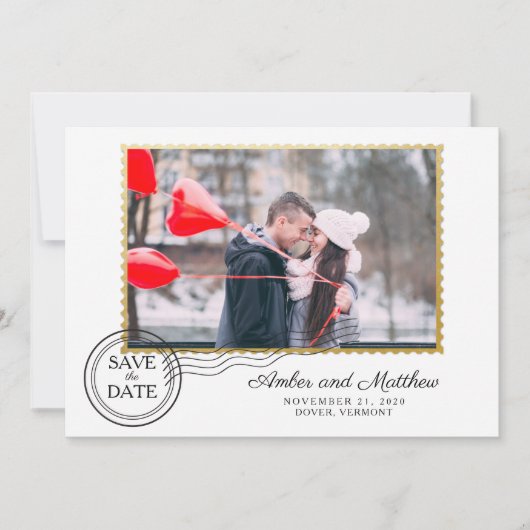 Faux Gold Foil Postage Save the Date (Voorkant)