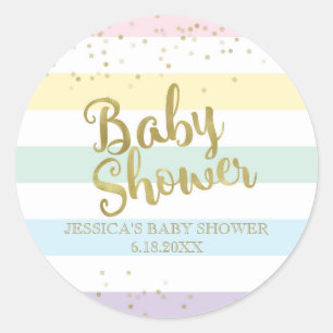 Faux Gold Foil Rainbow Stripes Baby shower Favor Ronde Sticker