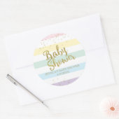 Faux Gold Foil Rainbow Stripes Baby shower Favor Ronde Sticker (Envelop)