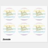 Faux Gold Foil Rainbow Stripes Baby shower Favor Ronde Sticker (Vel)