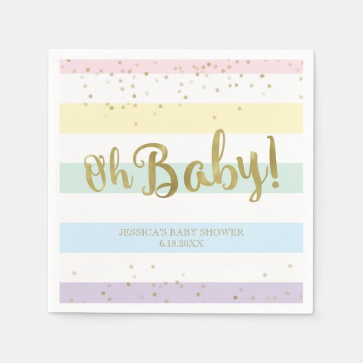 Faux Gold Foil Rainbow Stripes Oh Baby shower Servet (Voorkant)