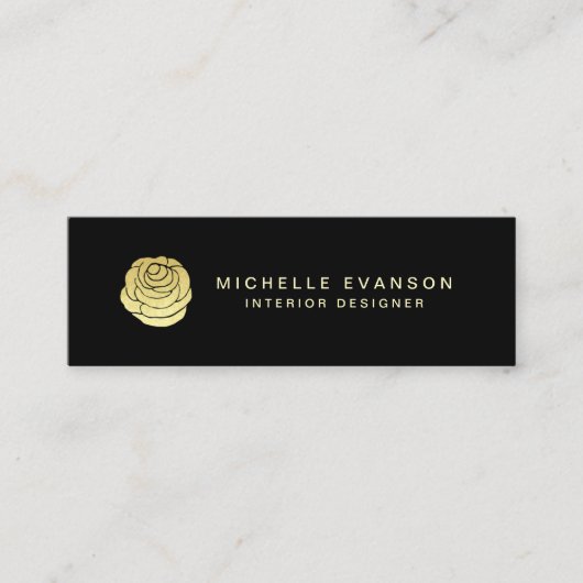 Faux Gold Foil Roos Logo Elegant Black Mini Visitekaartje (Voorkant)