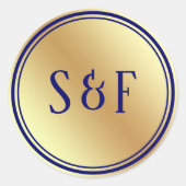 Faux Gold Foil Royal Blue Monogram Envelop Afdicht Ronde Sticker (Voorkant)