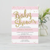 Faux Gold Foil, roze Stripes Baby shower Girl Kaart (Staand voorkant)