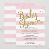 Faux Gold Foil, roze Stripes Baby shower Girl Kaart (Voorkant / Achterkant)